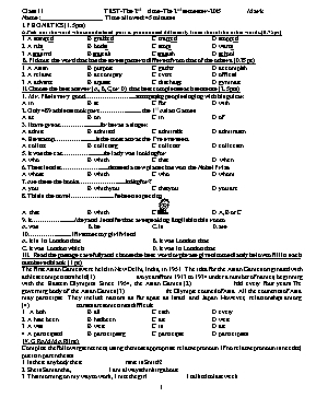 Đề kiểm tra 45 phút lần 2 học kỳ II môn Tiếng Anh Lớp 11 - Năm học 2014-2015 (Có đáp án)